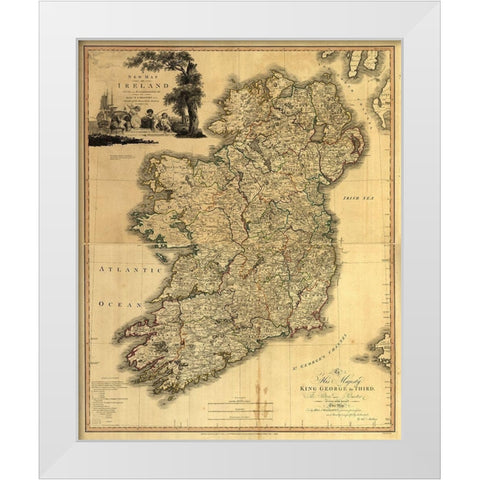 Memoir Map of Ireland 1797 White Modern Wood Framed Art Print by Vintage Maps