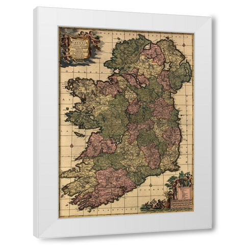 Ireland 1750 White Modern Wood Framed Art Print by Vintage Maps