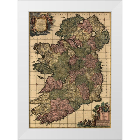 Ireland 1750 White Modern Wood Framed Art Print by Vintage Maps