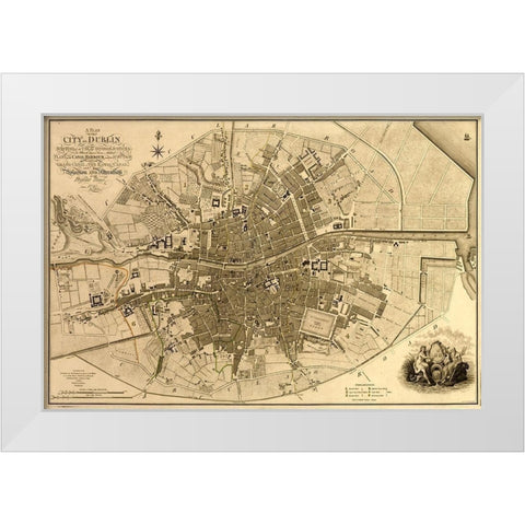 Ireland Dublin 1791 White Modern Wood Framed Art Print by Vintage Maps