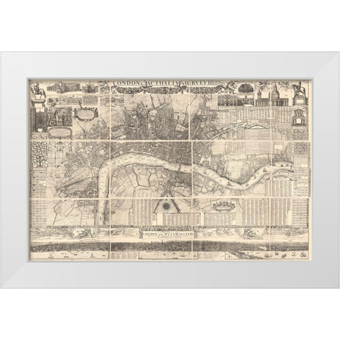 London England 1682 White Modern Wood Framed Art Print by Vintage Maps