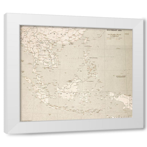 Southeast Asia 1963 White Modern Wood Framed Art Print by Vintage Maps