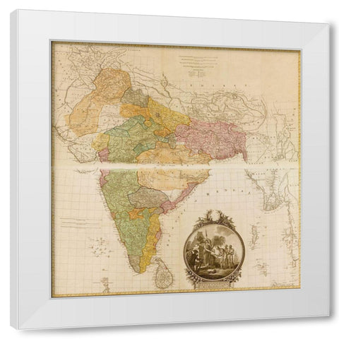 India Hindustan 1782 White Modern Wood Framed Art Print by Vintage Maps