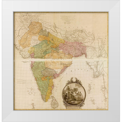 India Hindustan 1782 White Modern Wood Framed Art Print by Vintage Maps
