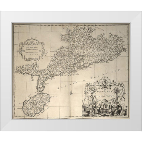 China and Hainan Island 1737 White Modern Wood Framed Art Print by Vintage Maps