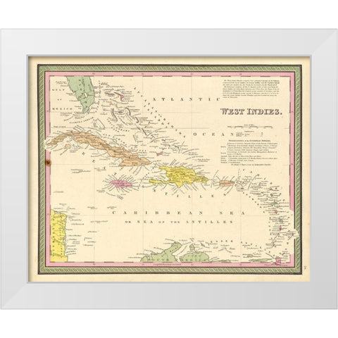 West Indies 1849 White Modern Wood Framed Art Print by Vintage Maps