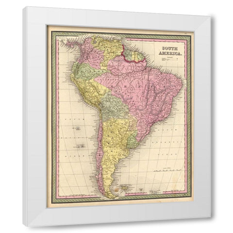 South America 1849 White Modern Wood Framed Art Print by Vintage Maps
