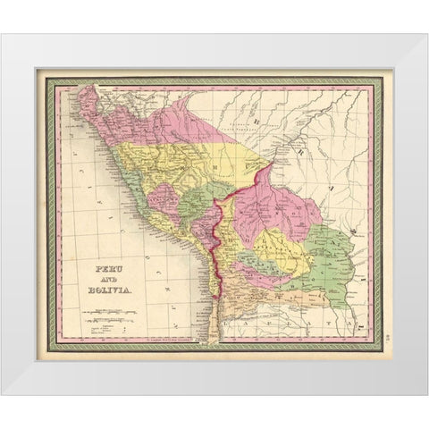 Peru and Bolivia 1849 White Modern Wood Framed Art Print by Vintage Maps