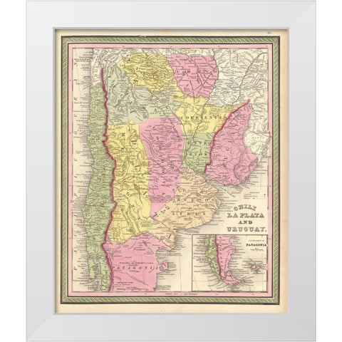 Chilie La Plata Uruguay 1849 White Modern Wood Framed Art Print by Vintage Maps