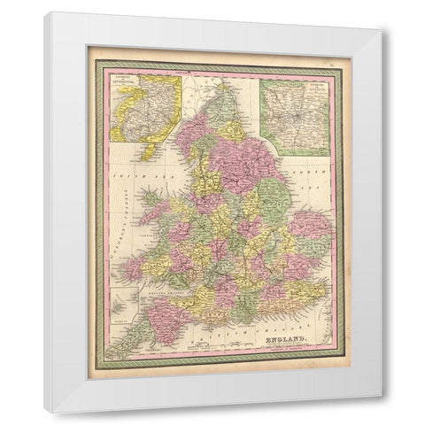 England 1849 White Modern Wood Framed Art Print by Vintage Maps