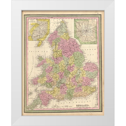 England 1849 White Modern Wood Framed Art Print by Vintage Maps