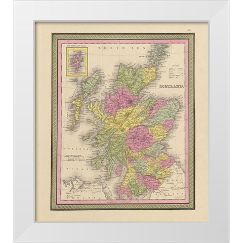 Scotland 1849 White Modern Wood Framed Art Print by Vintage Maps