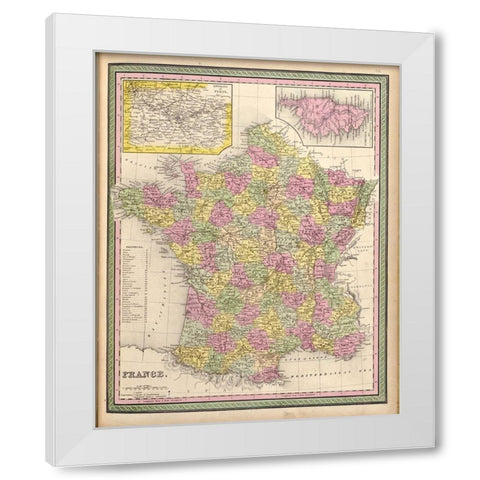 France 1849 White Modern Wood Framed Art Print by Vintage Maps