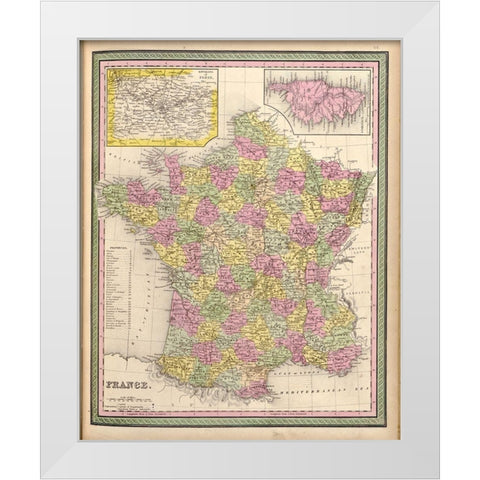 France 1849 White Modern Wood Framed Art Print by Vintage Maps