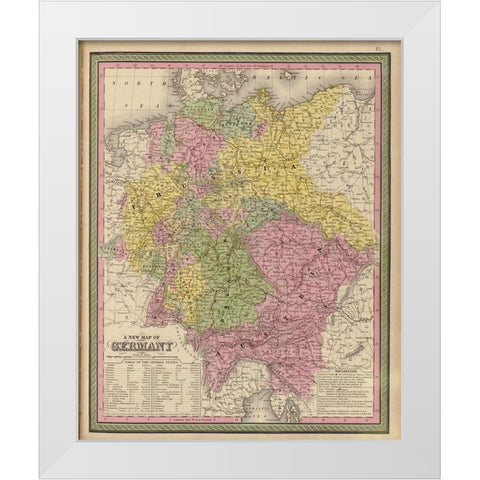 Germany 1849 White Modern Wood Framed Art Print by Vintage Maps