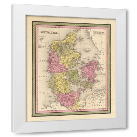 Denmark 1849 White Modern Wood Framed Art Print by Vintage Maps