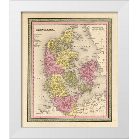 Denmark 1849 White Modern Wood Framed Art Print by Vintage Maps