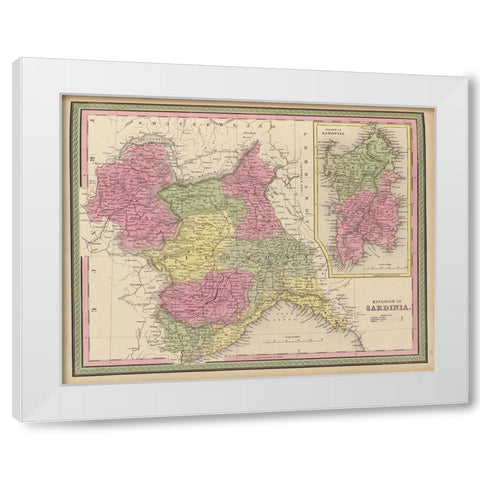Sardinia 1849 White Modern Wood Framed Art Print by Vintage Maps