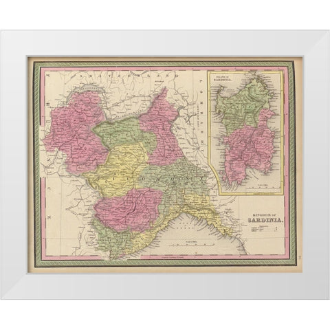 Sardinia 1849 White Modern Wood Framed Art Print by Vintage Maps