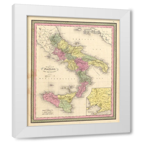 Naples and the Two Sicilies 1849 White Modern Wood Framed Art Print by Vintage Maps
