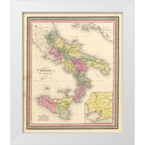 Naples and the Two Sicilies 1849 White Modern Wood Framed Art Print by Vintage Maps