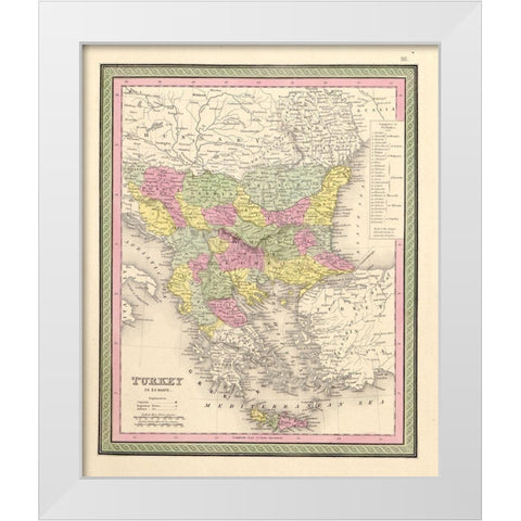 Turkey 1849 White Modern Wood Framed Art Print by Vintage Maps