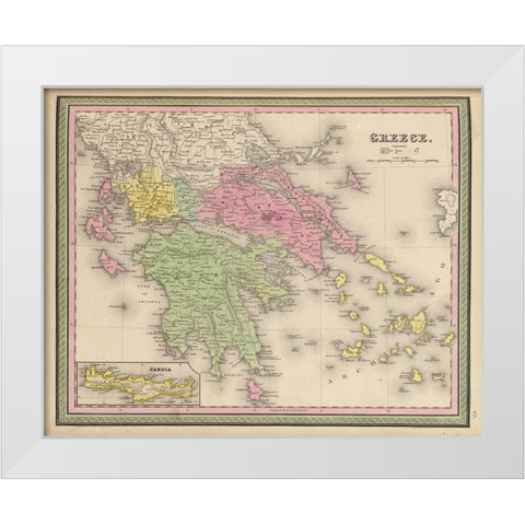 Greece 1849 White Modern Wood Framed Art Print by Vintage Maps