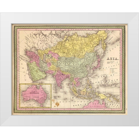 Asia 1849 White Modern Wood Framed Art Print by Vintage Maps