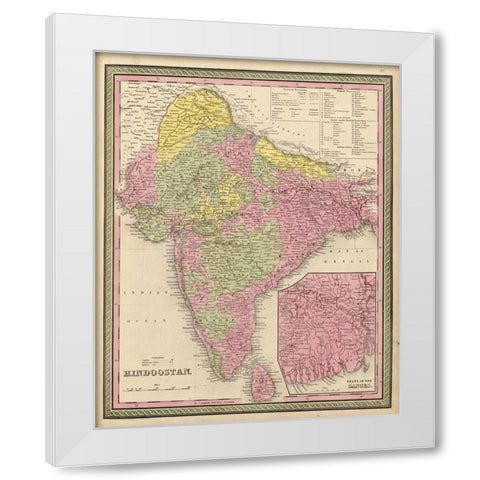 Hindustan 1849 White Modern Wood Framed Art Print by Vintage Maps