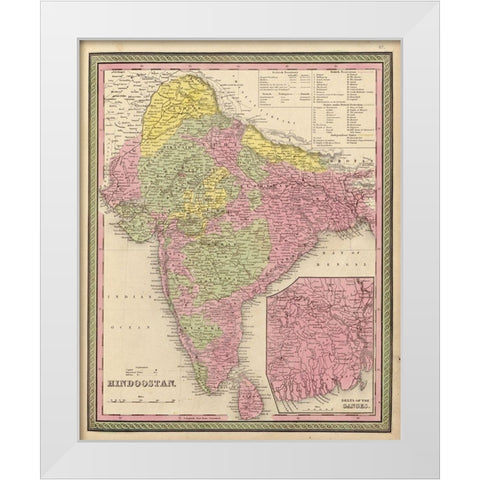 Hindustan 1849 White Modern Wood Framed Art Print by Vintage Maps
