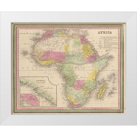 Africa 1849 White Modern Wood Framed Art Print by Vintage Maps