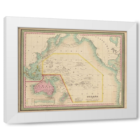 Oceania and The Pacific Ocean 1849 White Modern Wood Framed Art Print by Vintage Maps