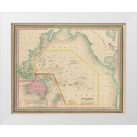 Oceania and The Pacific Ocean 1849 White Modern Wood Framed Art Print by Vintage Maps