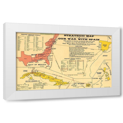 Strategic Map of Our War with Spain 1898 White Modern Wood Framed Art Print by Vintage Maps
