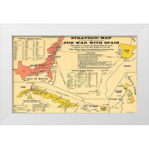 Strategic Map of Our War with Spain 1898 White Modern Wood Framed Art Print by Vintage Maps