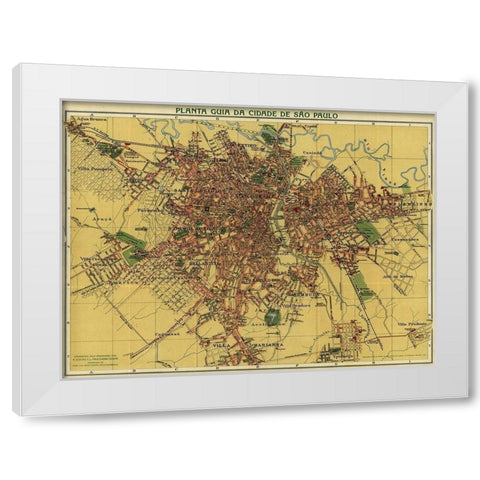 Sao Paolo Brazil 1913 White Modern Wood Framed Art Print by Vintage Maps
