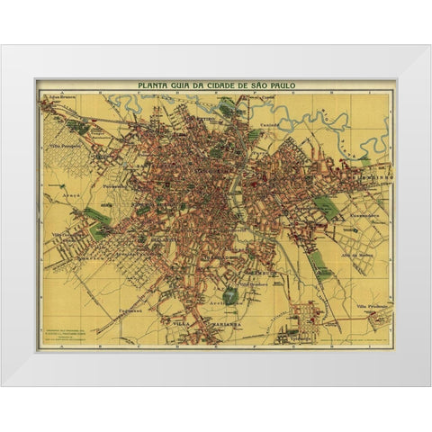 Sao Paolo Brazil 1913 White Modern Wood Framed Art Print by Vintage Maps