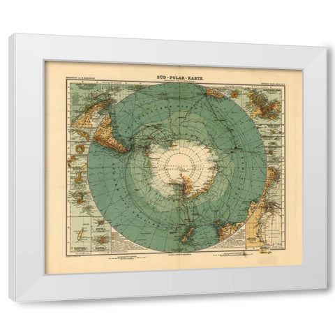 Map of the South Pole Antarctica 1912 White Modern Wood Framed Art Print by Vintage Maps