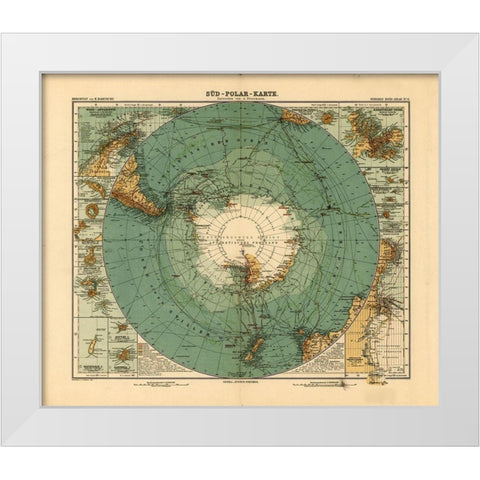 Map of the South Pole Antarctica 1912 White Modern Wood Framed Art Print by Vintage Maps