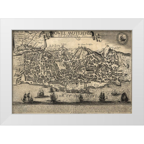 New Amsterdam in the Americas 1672 White Modern Wood Framed Art Print by Vintage Maps