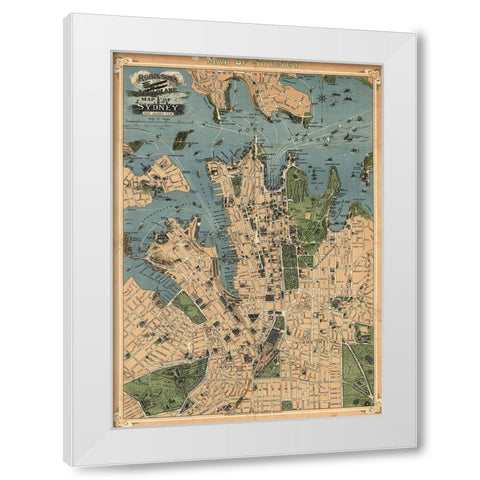 Aeroplane map of Sydney Australia 1922 White Modern Wood Framed Art Print by Vintage Maps