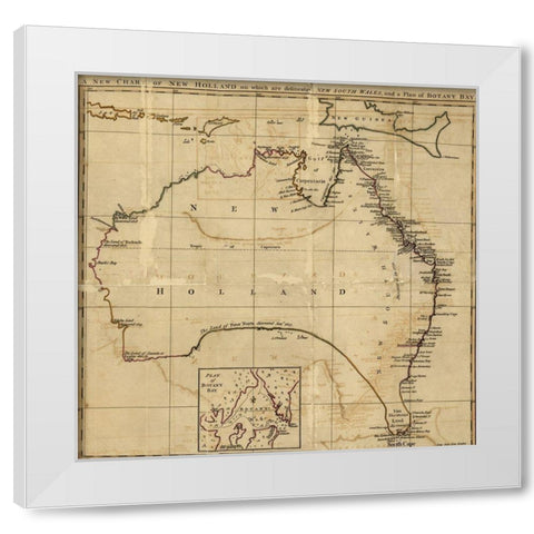 Australia AKA New Holland 1800 White Modern Wood Framed Art Print by Vintage Maps