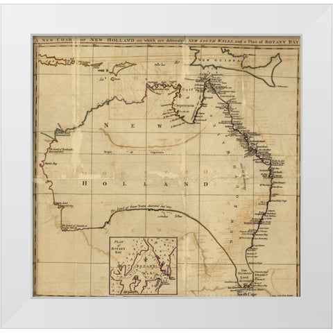 Australia AKA New Holland 1800 White Modern Wood Framed Art Print by Vintage Maps