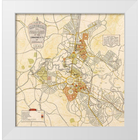Canberra Australia 1927 White Modern Wood Framed Art Print by Vintage Maps
