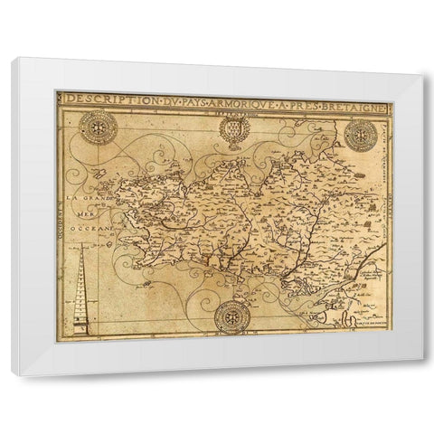 Bretaigne 1594 Brittany Coast White Modern Wood Framed Art Print by Vintage Maps