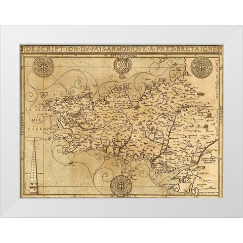 Bretaigne 1594 Brittany Coast White Modern Wood Framed Art Print by Vintage Maps