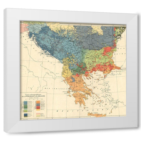 Ethnographic Map of the Balkan Peninsula 1918 White Modern Wood Framed Art Print by Vintage Maps