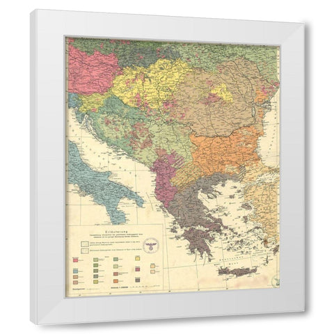 Peoples of the Balkans and Danube Area 1940 White Modern Wood Framed Art Print by Vintage Maps