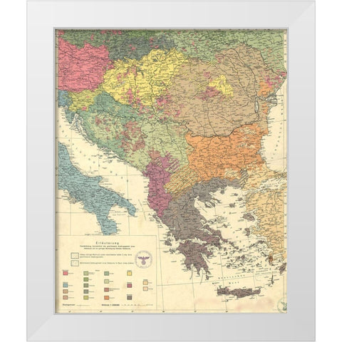 Peoples of the Balkans and Danube Area 1940 White Modern Wood Framed Art Print by Vintage Maps