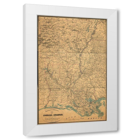 Louisiana and Arkansas White Modern Wood Framed Art Print by Vintage Maps